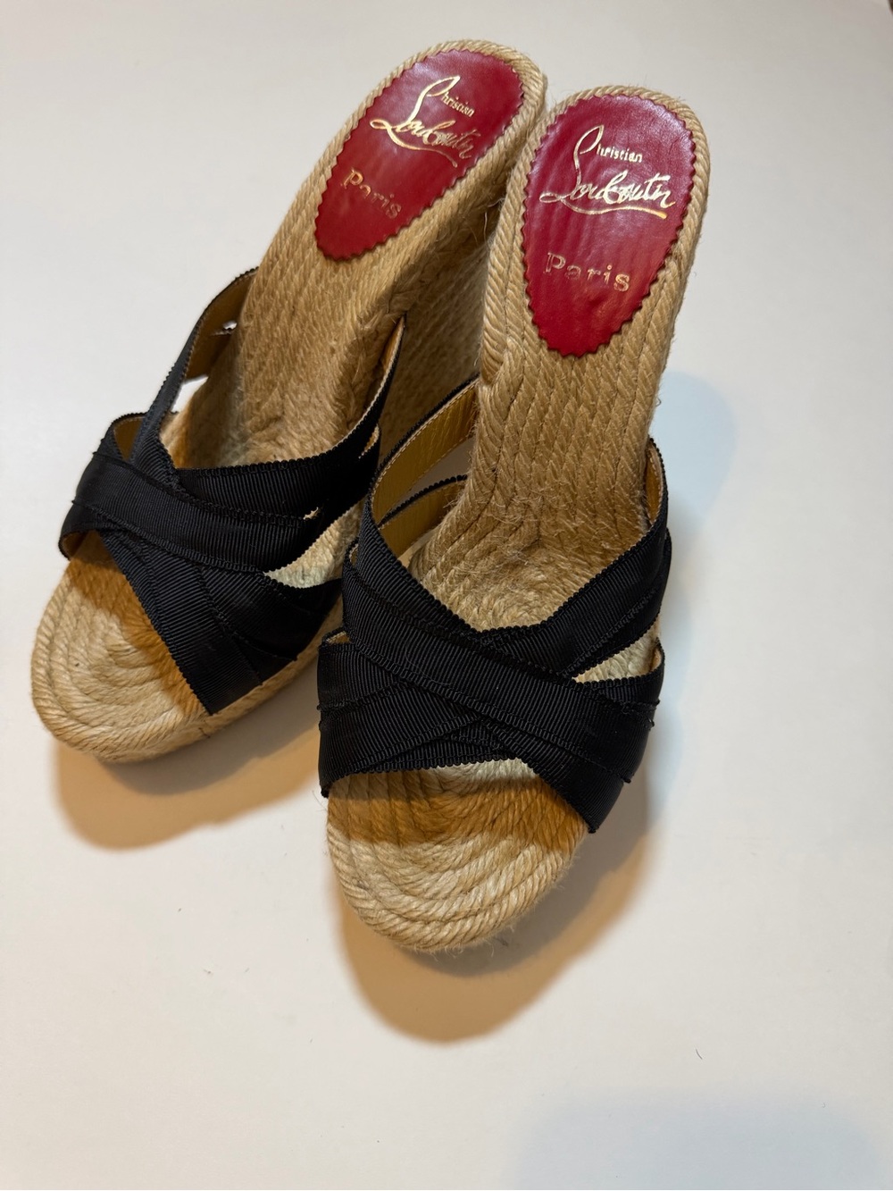 Christian Louboutin Black Woven Espadrille Wedge Sandals